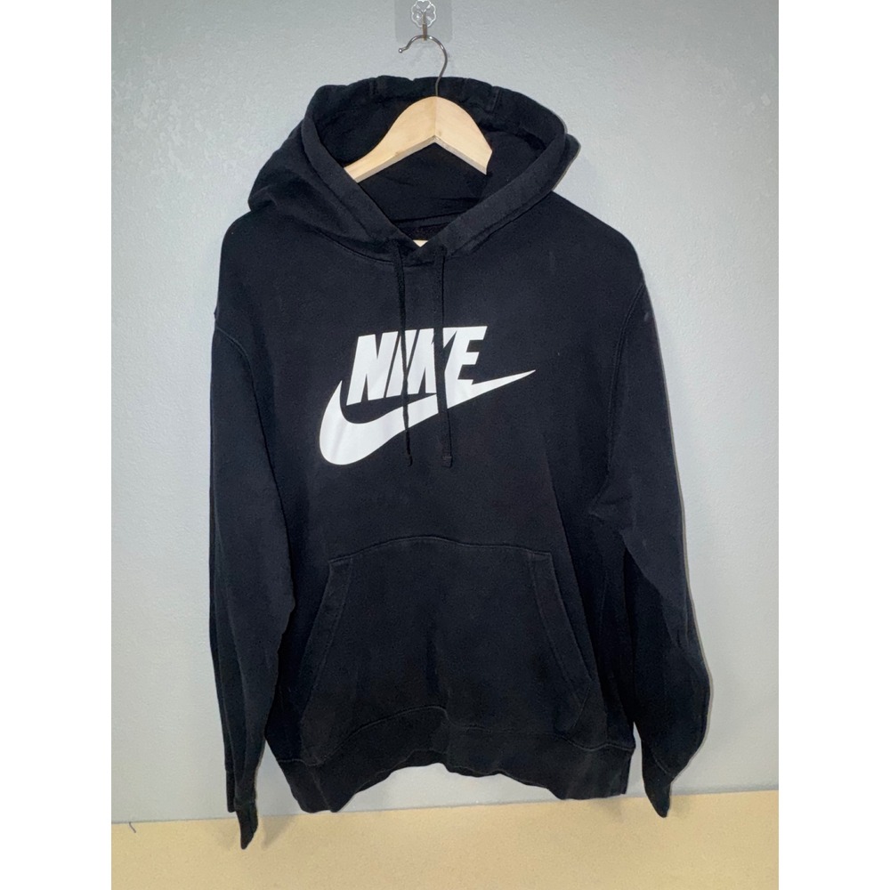 Nike Sportswear Club Fleece Hoodie Black White Futura Logo Pullover Men medium